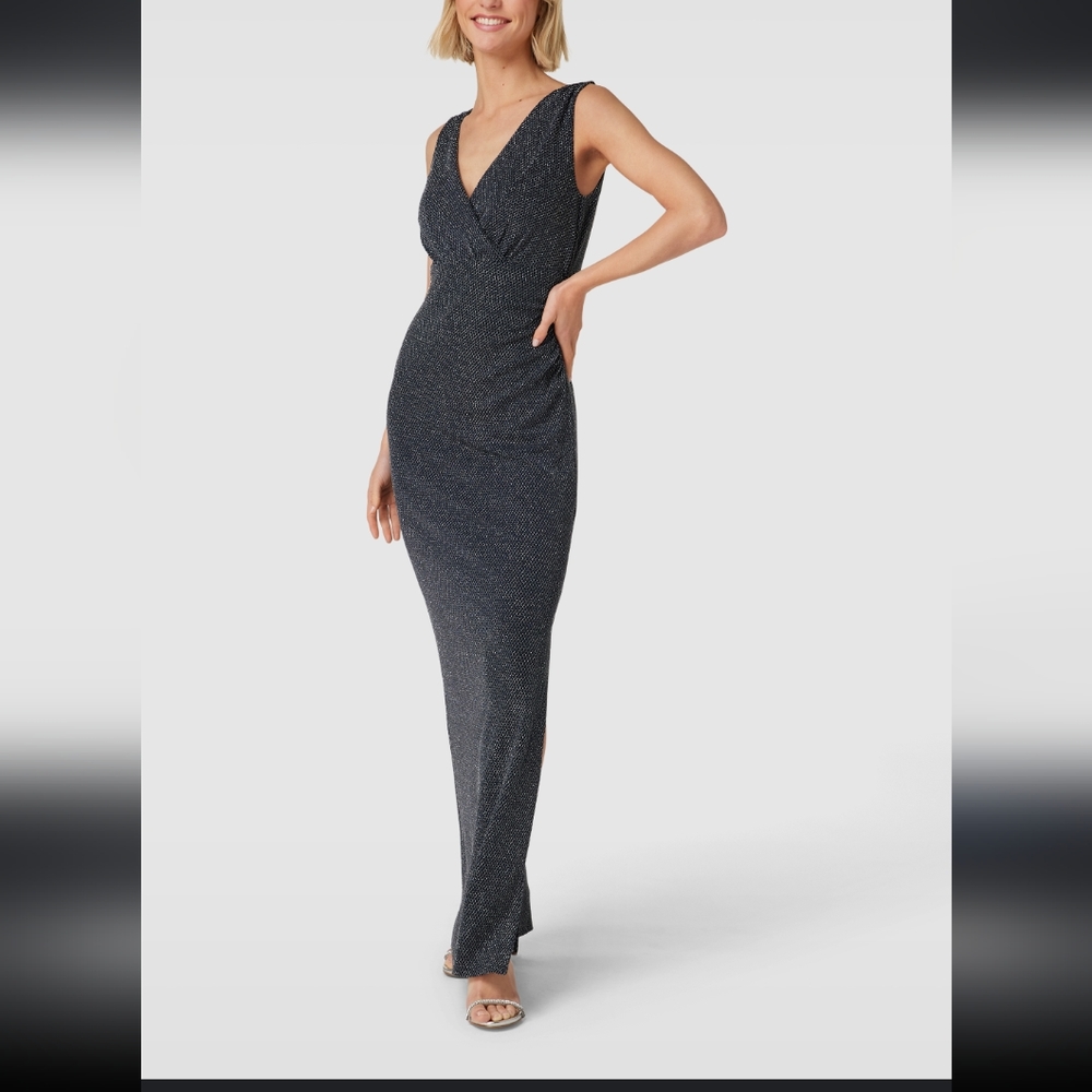 Christian Berg ,Dark Navy/Silver metallic, side slit,floor length Cockta…